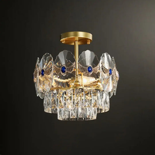 Gold Tiered Semi Flush Crystal Ceiling Light Fixture - Elegant Living Room Décor / 15’