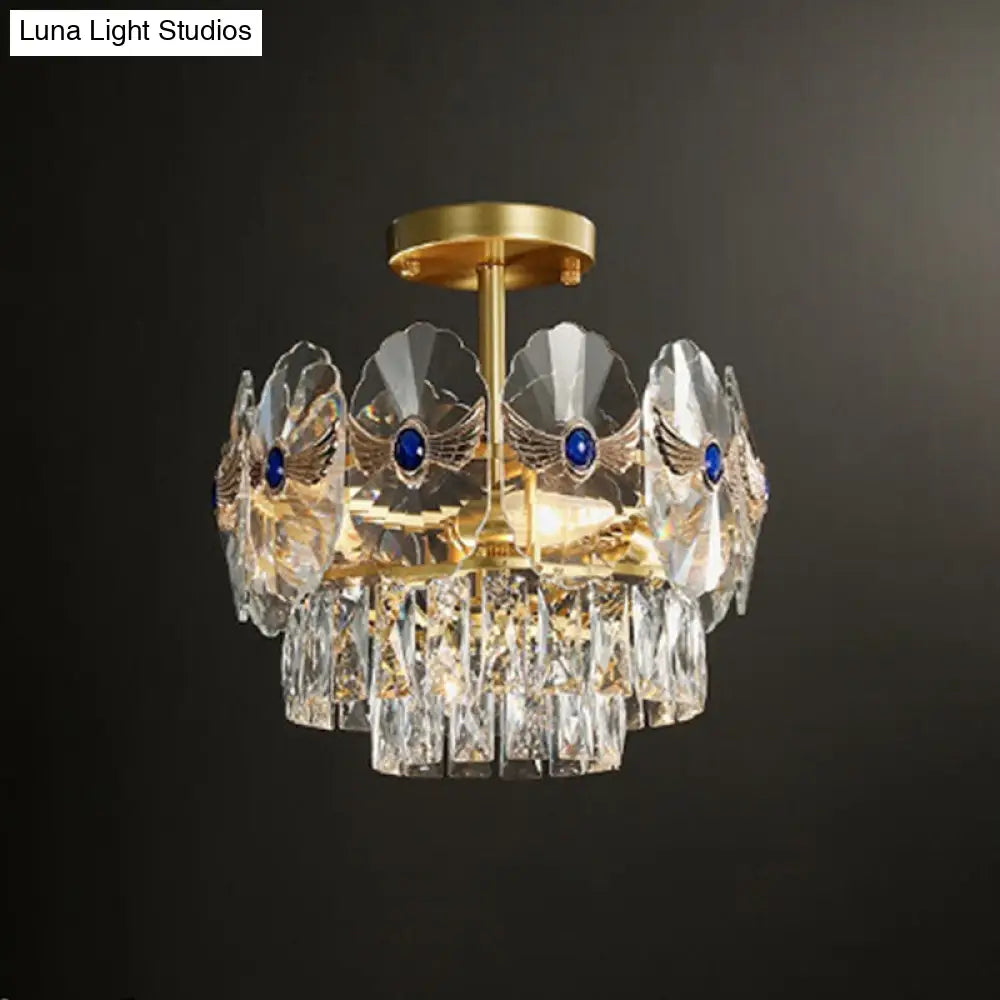 Gold Tiered Semi Flush Crystal Ceiling Light Fixture - Elegant Living Room Décor / 15