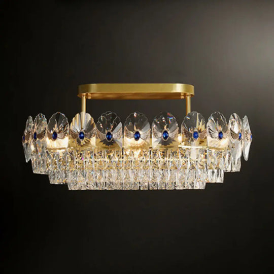 Gold Tiered Semi Flush Crystal Ceiling Light Fixture - Elegant Living Room Décor / 35.5’
