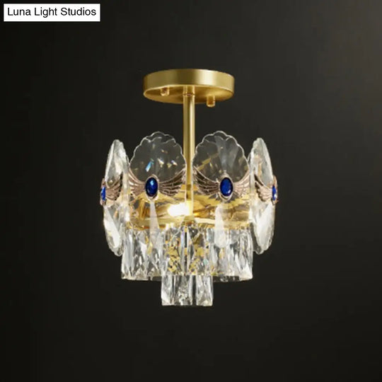 Gold Tiered Semi Flush Crystal Ceiling Light Fixture - Elegant Living Room Décor / 11
