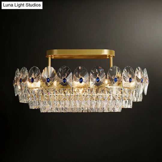 Gold Tiered Semi Flush Crystal Ceiling Light Fixture - Elegant Living Room Décor / 35.5