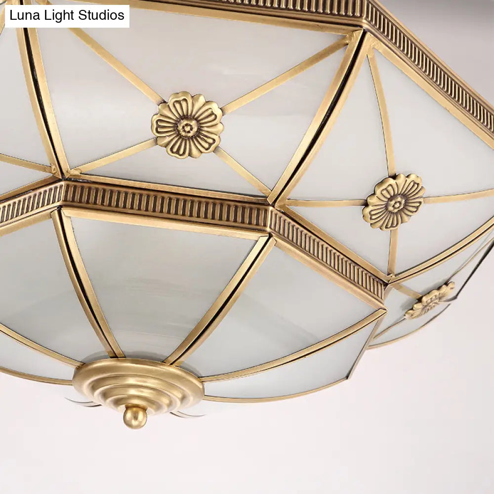 Gold Traditional Dome Semi Flush Chandelier - 6-Headed Frost Glass Ceiling Light