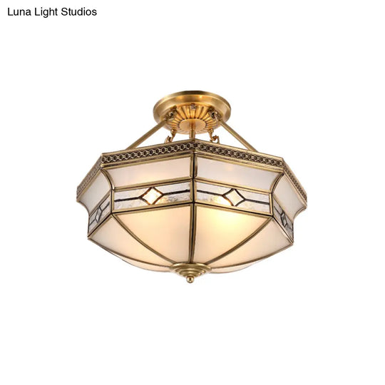 Gold Traditional Dome Semi Flush Chandelier - 6 - Headed Frost Glass Ceiling Light