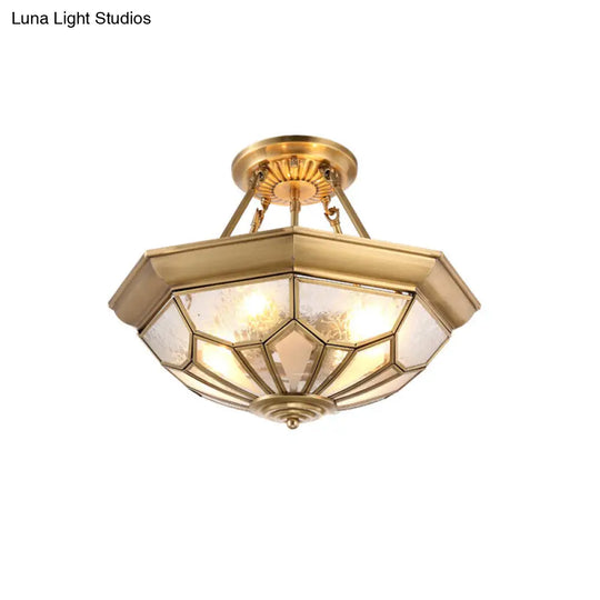 Gold Traditional Dome Semi Flush Chandelier - 6-Headed Frost Glass Ceiling Light