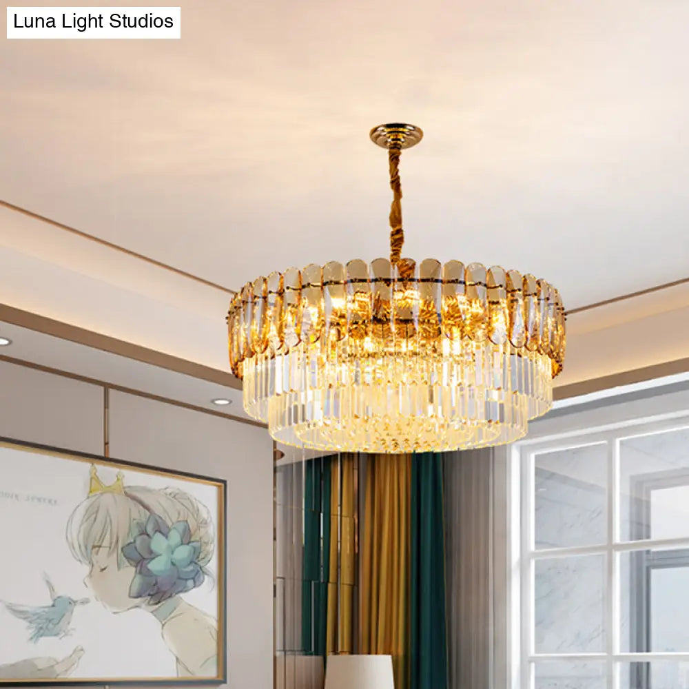 Gold Traditional Round Chandelier With 8-Lights & Crystal Accents - Elegant Hanging Ceiling Light