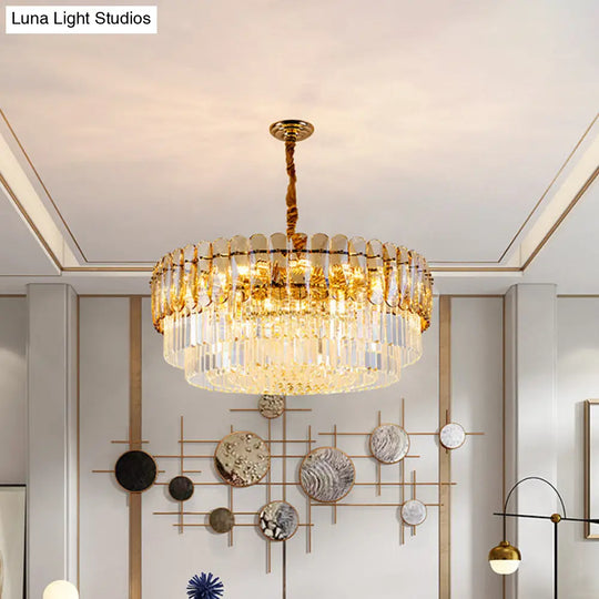 Gold Traditional Round Chandelier With 8-Lights & Crystal Accents - Elegant Hanging Ceiling Light