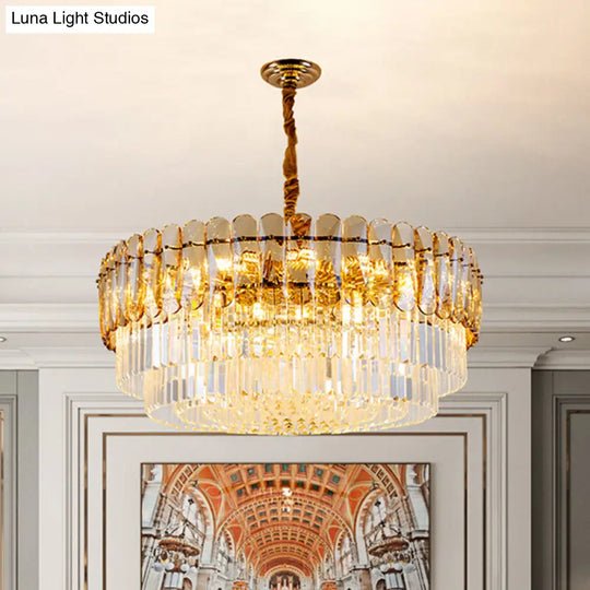 Gold 8-Light Crystal Tiered Round Chandelier For Dining Room Ceiling