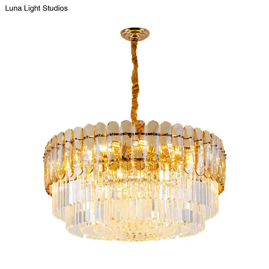 Gold 8-Light Crystal Tiered Round Chandelier For Dining Room Ceiling