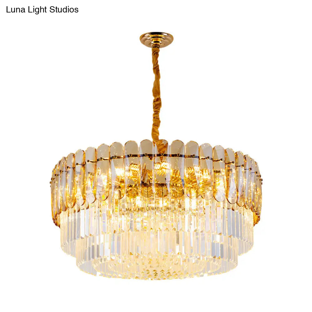 Gold Traditional Round Chandelier With 8-Lights & Crystal Accents - Elegant Hanging Ceiling Light