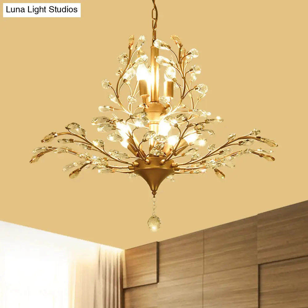 Rustic Crystal Suspension Pendant Light - Gold Tree Design 8-Bulb Chandelier Dining Table Ceiling