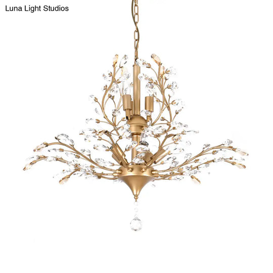 Rustic Crystal Suspension Pendant Light - Gold Tree Design 8-Bulb Chandelier Dining Table Ceiling