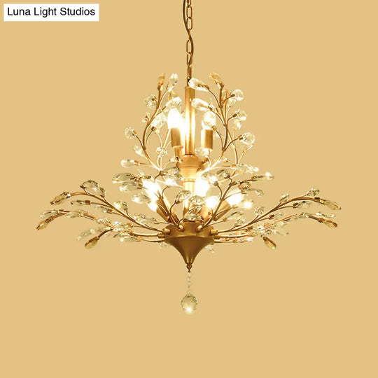 Rustic Crystal Suspension Pendant Light - Gold Tree Design 8-Bulb Chandelier Dining Table Ceiling