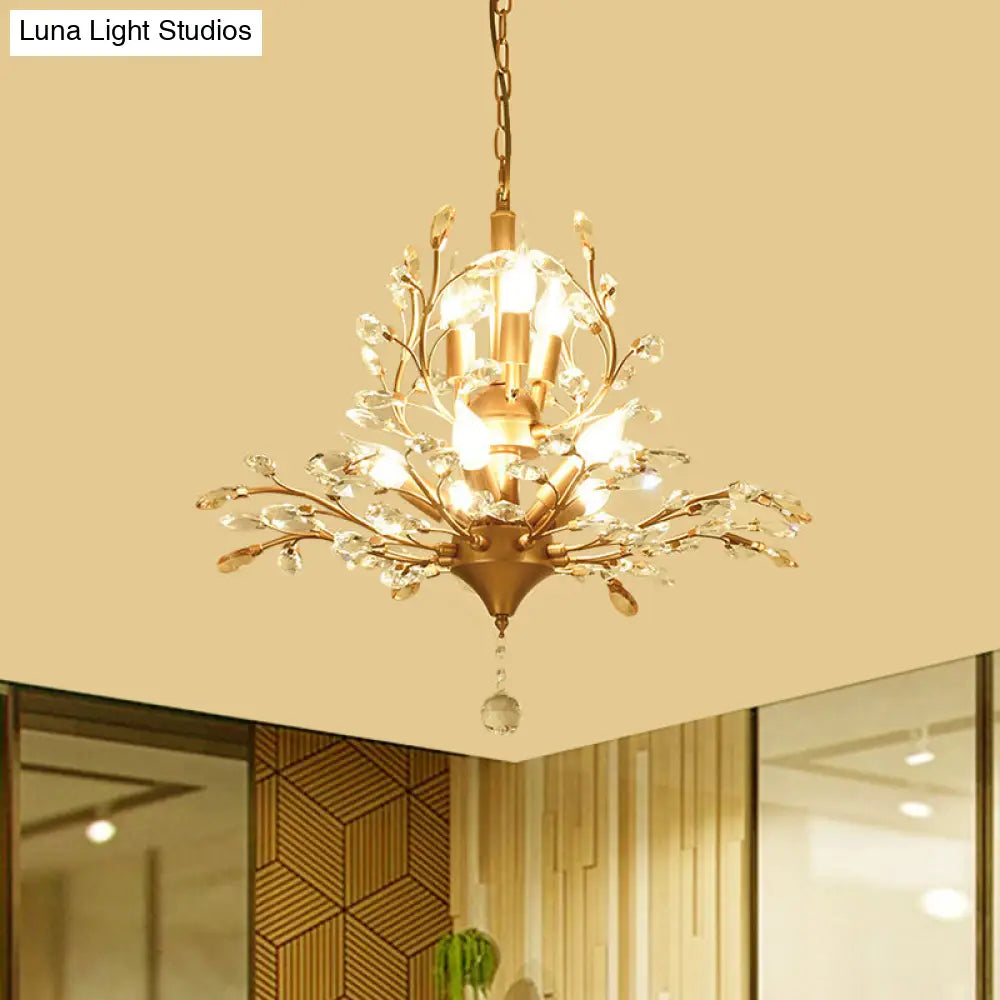 Rustic Crystal Suspension Pendant Light - Gold Tree Design 8-Bulb Chandelier Dining Table Ceiling