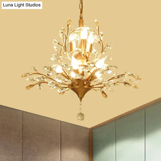 Rustic Crystal Suspension Pendant Light - Gold Tree Design 8-Bulb Chandelier Dining Table Ceiling