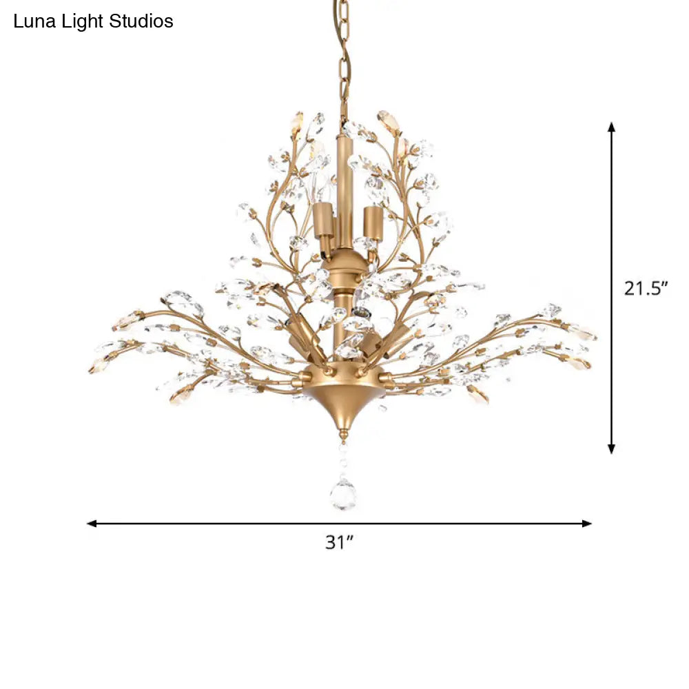 Rustic Crystal Suspension Pendant Light - Gold Tree Design 8-Bulb Chandelier Dining Table Ceiling