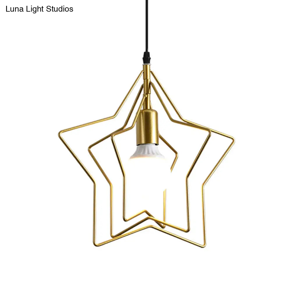 Gold Triple Star Pendant Light With Industrial Single Ceiling Mount