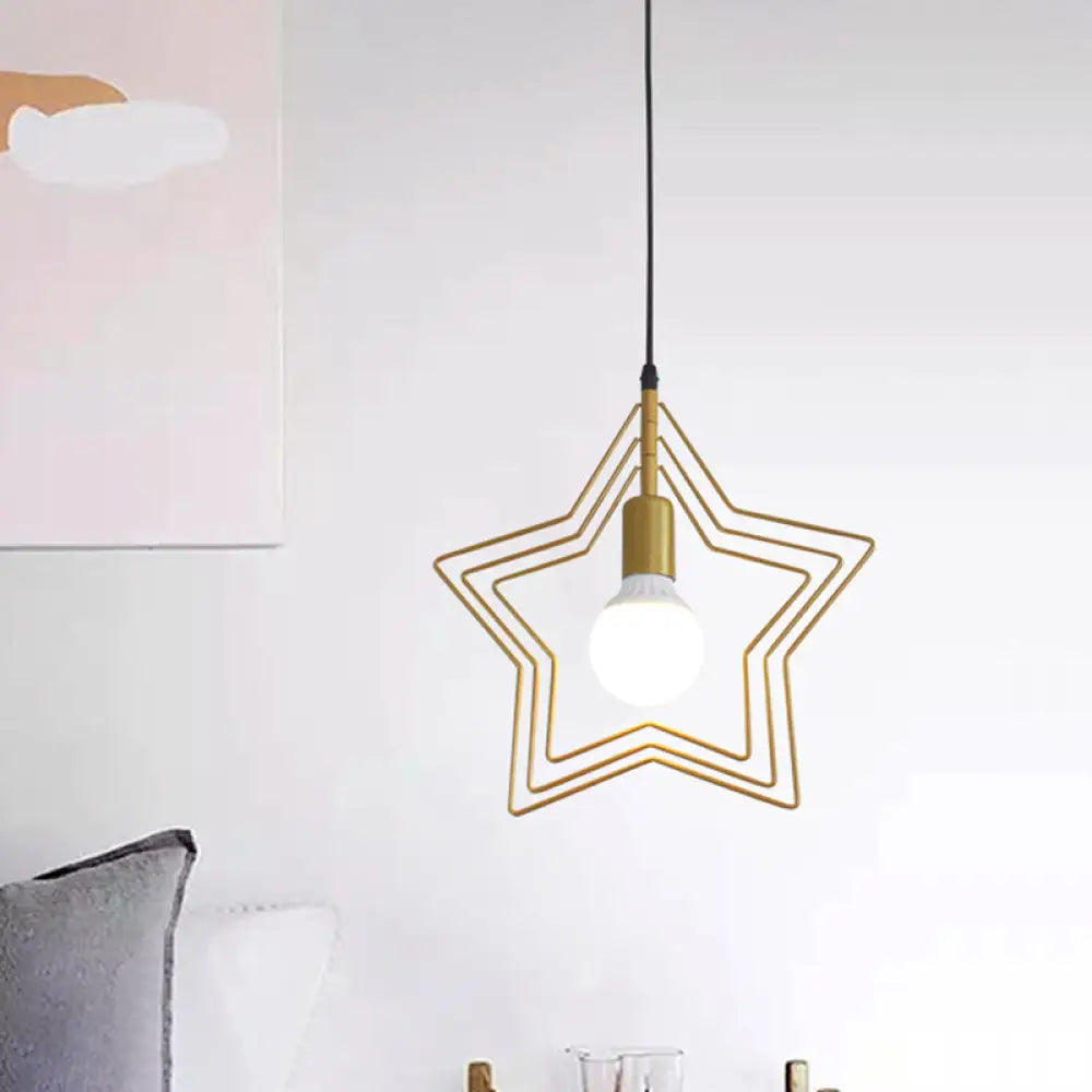 Gold Triple Star Pendant Light With Industrial Single Ceiling Mount /