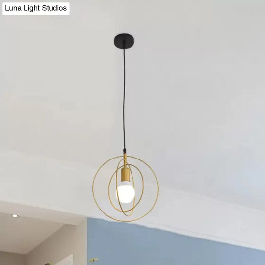 Industrial Metal Gold Pendant Light With Triple Star/Round Frame - Hanging Ceiling Fixture / Round