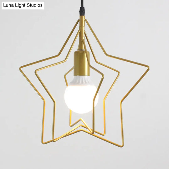 Gold Triple Star Pendant Light With Industrial Single Ceiling Mount