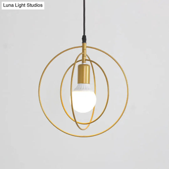 Industrial Metal Gold Pendant Light With Triple Star/Round Frame - Hanging Ceiling Fixture