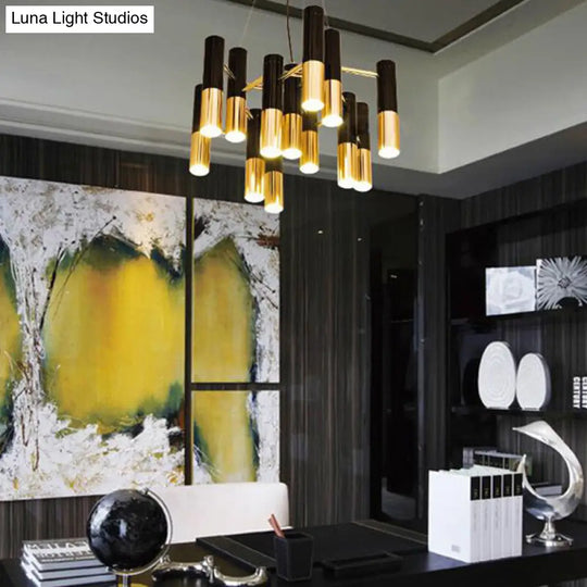 Gold Tube Led Chandelier: Modern Metal Pendant Light For Living Room