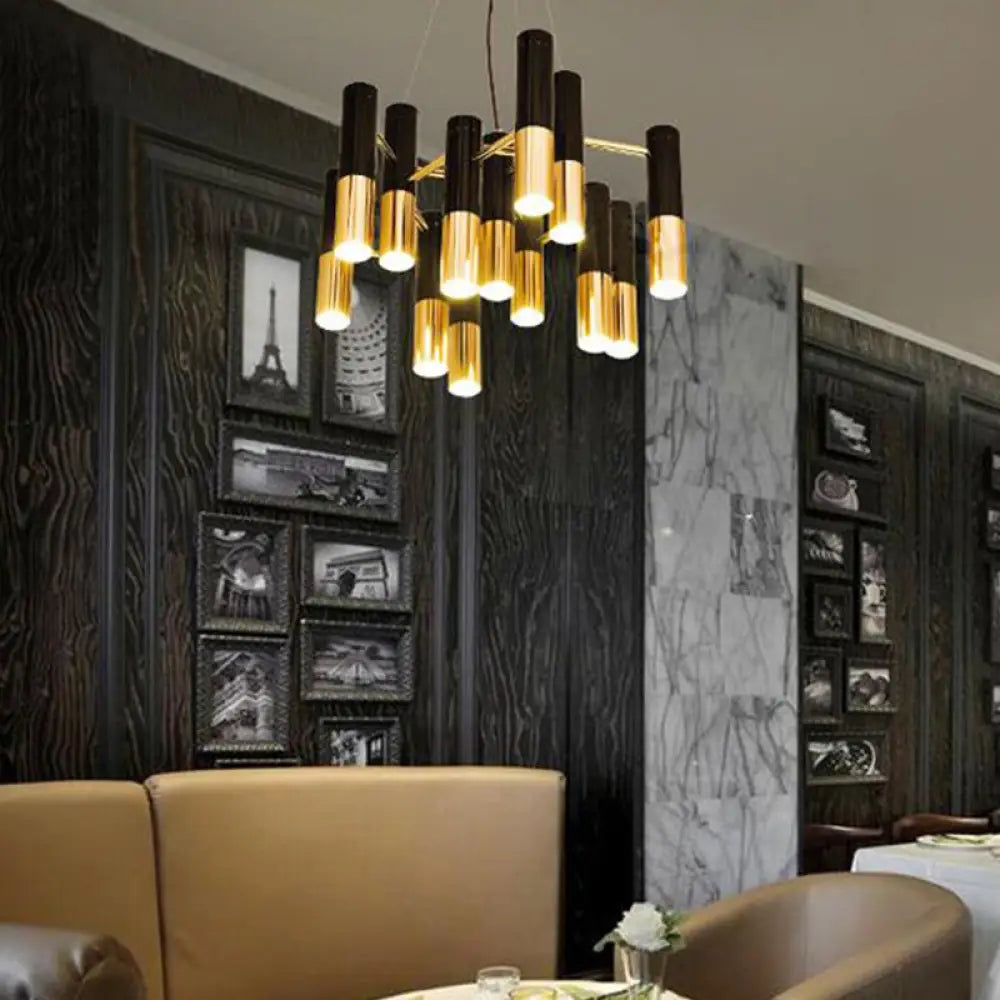 Gold Tube Led Chandelier Pendant Light - Post-Modern Metal Fixture For Living Room 13 /