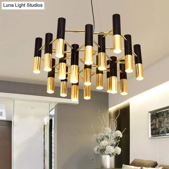 Gold Tube Led Chandelier: Modern Metal Pendant Light For Living Room