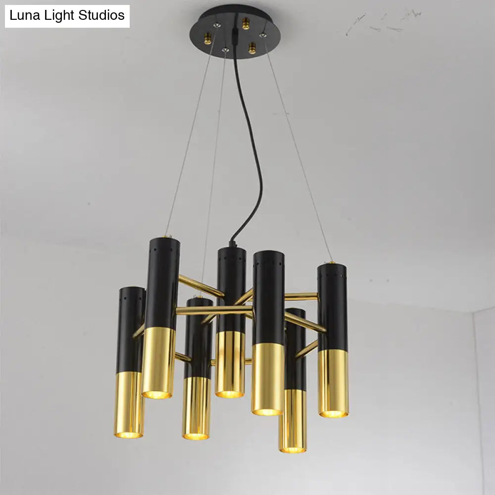 Gold Tube Led Chandelier: Modern Metal Pendant Light For Living Room 7 /