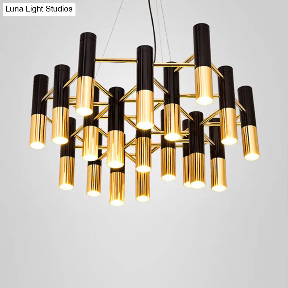 Gold Tube Led Chandelier: Modern Metal Pendant Light For Living Room