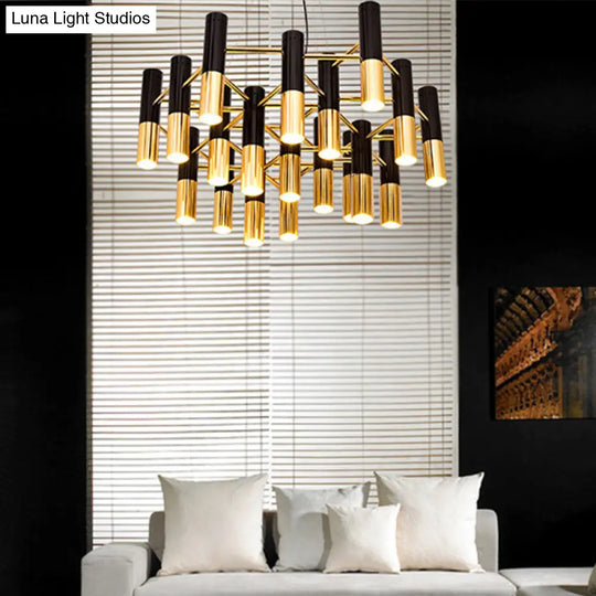 Gold Tube Led Chandelier Pendant Light - Post-Modern Metal Fixture For Living Room