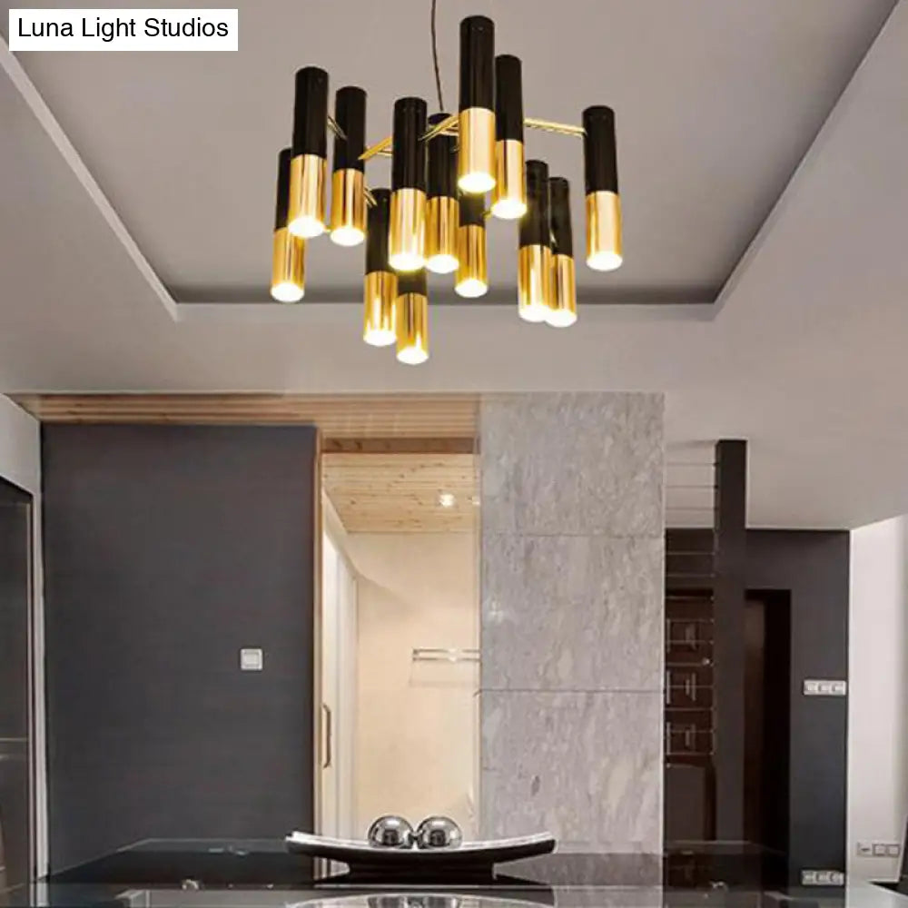 Gold Tube Led Chandelier Pendant Light - Post-Modern Metal Fixture For Living Room