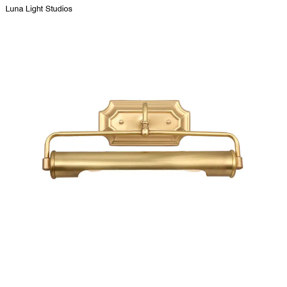 Gold Tube Vanity Lighting - 2 Bulb Metal Sconce For Traditional Bathroom Decor