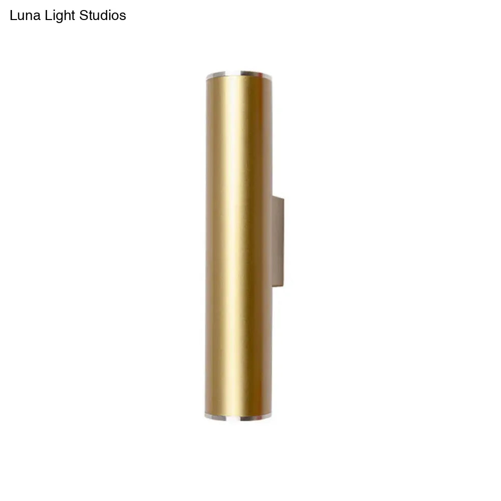 Gold Tube Wall Mounted Led Flush Mount Sconce For Corridor - Simple 1 Bulb Metal Light 12/19.5 H