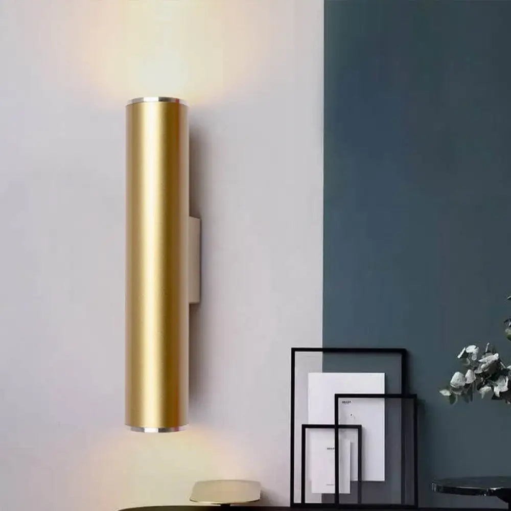 Gold Tube Wall Mounted Led Flush Mount Sconce For Corridor - Simple 1 Bulb Metal Light 12/19.5 H /