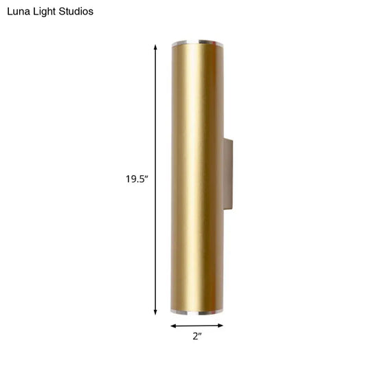 Gold Tube Wall Mounted Led Flush Mount Sconce For Corridor - Simple 1 Bulb Metal Light 12/19.5 H