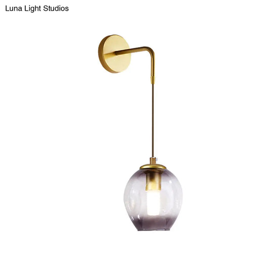 Gold Tulip Wall Lamp Sconce With Blue/Smoke Gray Dimpled Glass Shade - Modern 1 Light Hanging