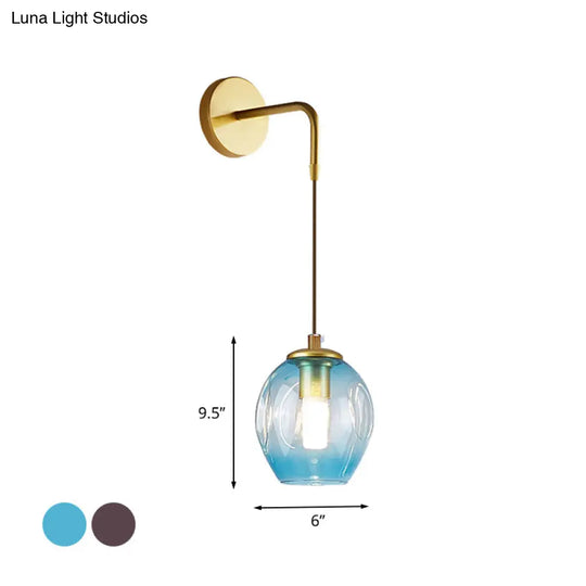 Gold Tulip Wall Lamp Sconce With Blue/Smoke Gray Dimpled Glass Shade - Modern 1 Light Hanging