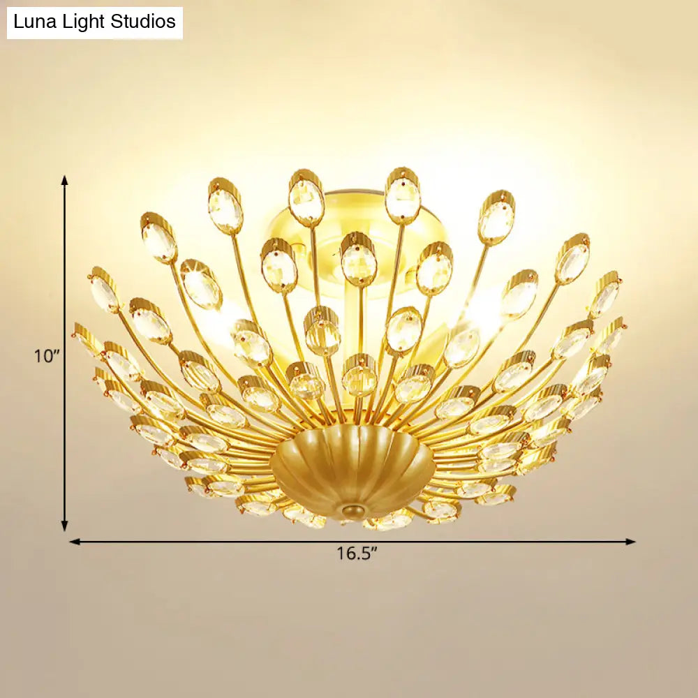 Gold Vintage Peacock Crystal Semi Flush Mount Bedroom Ceiling Light With 3 Lights’fixture