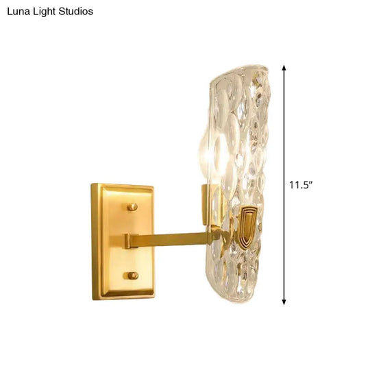 Gold Wall Lamp: Curved Postmodern Design With Clear Hammered Glass - Ideal For Foyer