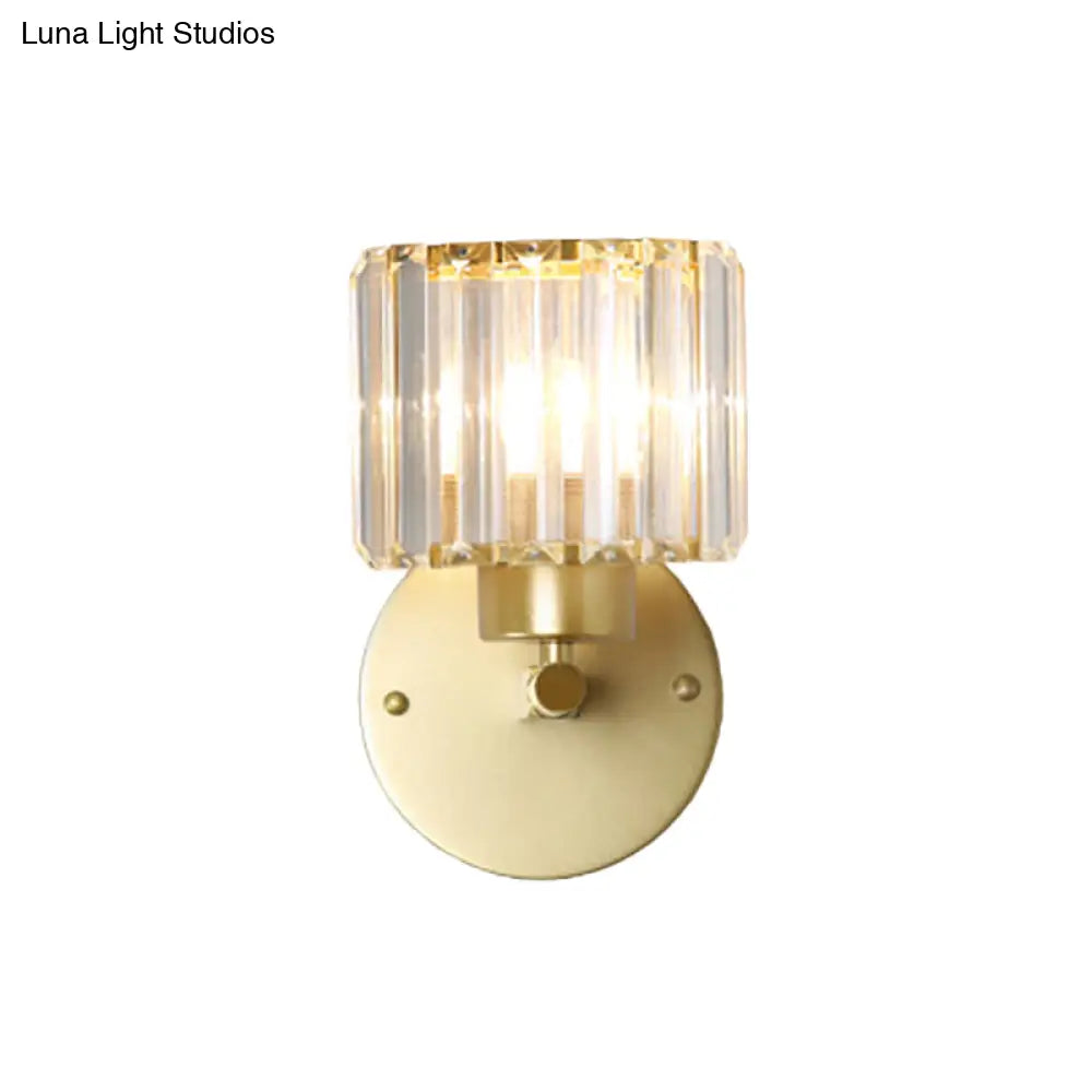 Gold Wall Lamp With Prismatic Crystal Shade - Postmodern Style