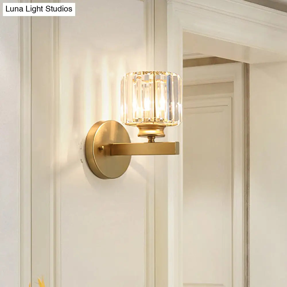 Gold Wall Lamp With Prismatic Crystal Shade - Postmodern Style