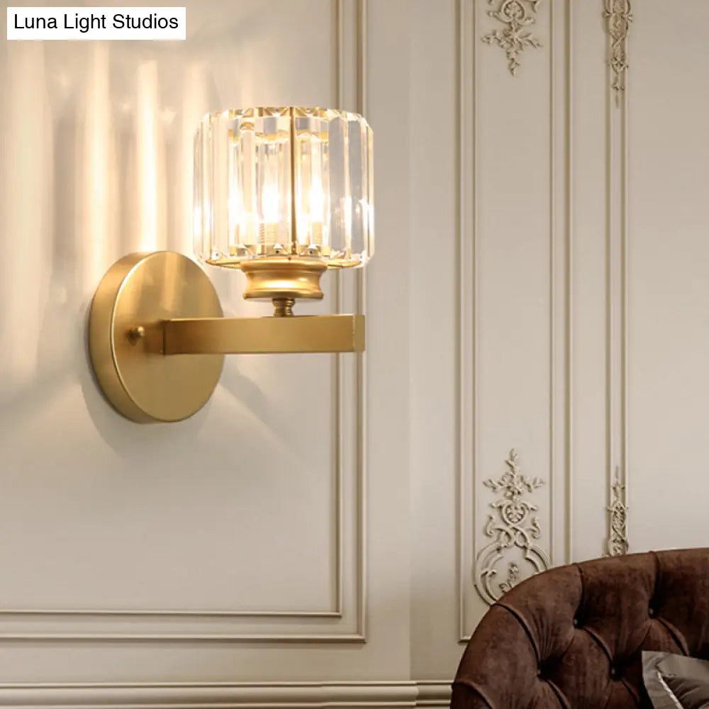 Gold Wall Lamp With Prismatic Crystal Shade - Postmodern Style