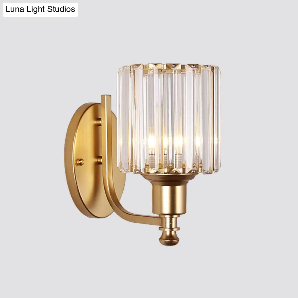 Gold Wall Lamp With Prismatic Crystal Shade - Postmodern Style