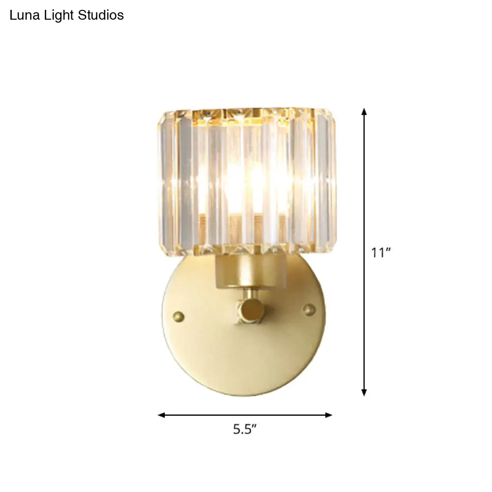 Gold Wall Lamp With Prismatic Crystal Shade - Postmodern Style