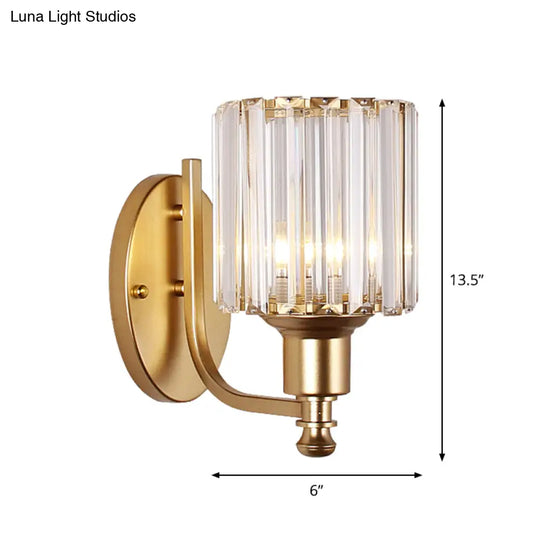 Gold Wall Lamp With Prismatic Crystal Shade - Postmodern Style