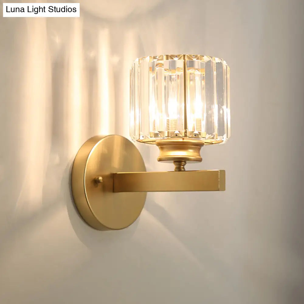 Gold Wall Lamp With Prismatic Crystal Shade - Postmodern Style