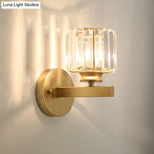 Gold Wall Lamp With Prismatic Crystal Shade - Postmodern Style