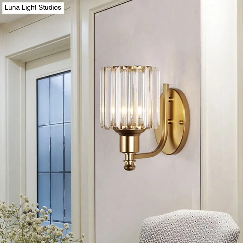 Gold Wall Lamp With Prismatic Crystal Shade - Postmodern Style