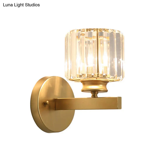 Gold Wall Lamp With Prismatic Crystal Shade - Postmodern Style