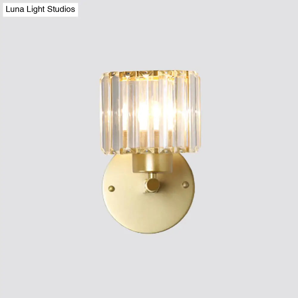 Gold Wall Lamp With Prismatic Crystal Shade - Postmodern Style